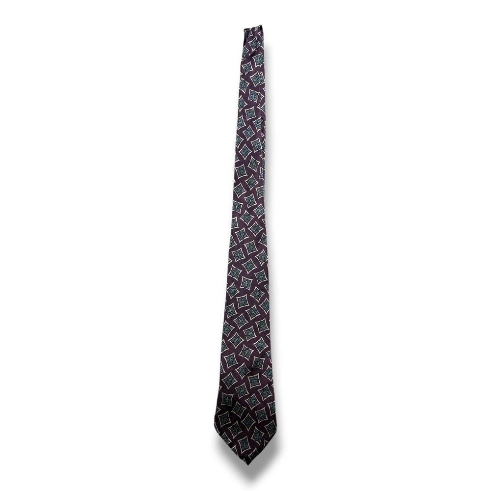 Geoffrey Beene Mens Silk Tie Purple Teal Geometric Diamond Pattern Made in USA
